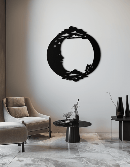 Ay ve Yıldızlar Metal Duvar Sanatı - Göksel Esintili Çelik Duvar Dekoru - KAF029