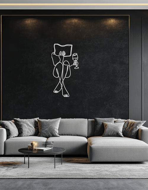 Load image into Gallery viewer, Reading &amp; Wine Line Art Metal Wall Art - Minimalist Steel Wall Decor - KAF030
