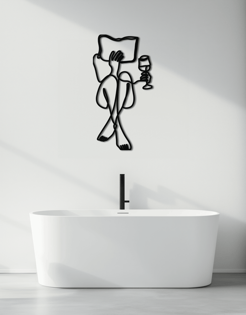 Load image into Gallery viewer, Reading &amp; Wine Line Art Metal Wall Art - Minimalist Steel Wall Decor - KAF030
