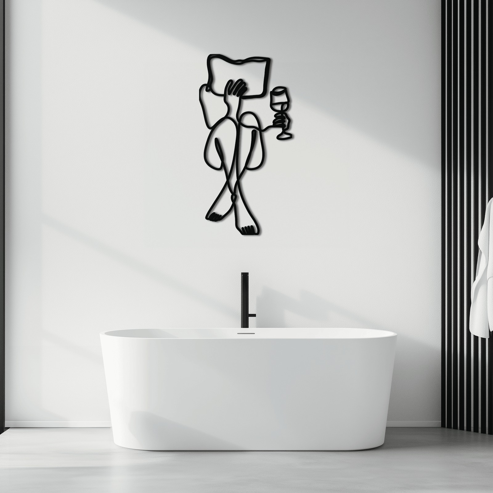 Reading & Wine Line Art Metal Wall Art - Minimalist Steel Wall Decor - KAF030