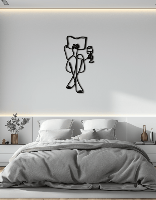 Load image into Gallery viewer, Reading &amp; Wine Line Art Metal Wall Art - Minimalist Steel Wall Decor - KAF030

