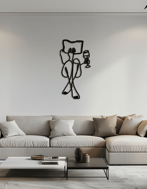 Load image into Gallery viewer, Reading &amp; Wine Line Art Metal Wall Art - Minimalist Steel Wall Decor - KAF030
