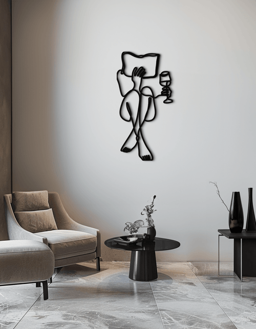 Load image into Gallery viewer, Reading &amp; Wine Line Art Metal Wall Art - Minimalist Steel Wall Decor - KAF030
