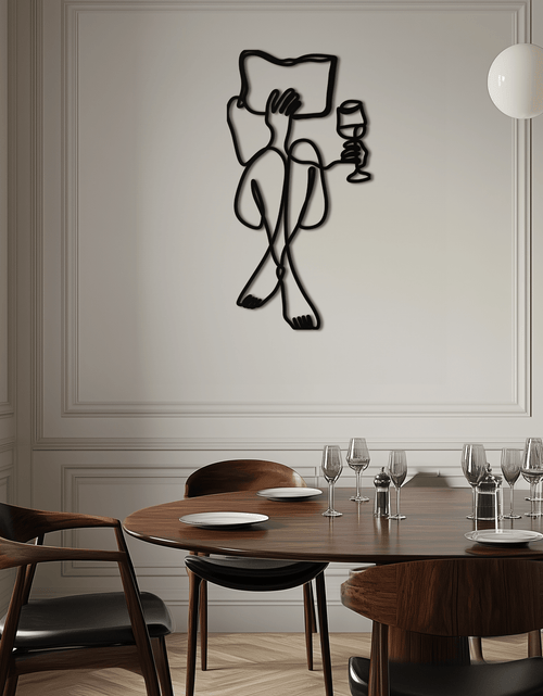 Load image into Gallery viewer, Reading &amp; Wine Line Art Metal Wall Art - Minimalist Steel Wall Decor - KAF030
