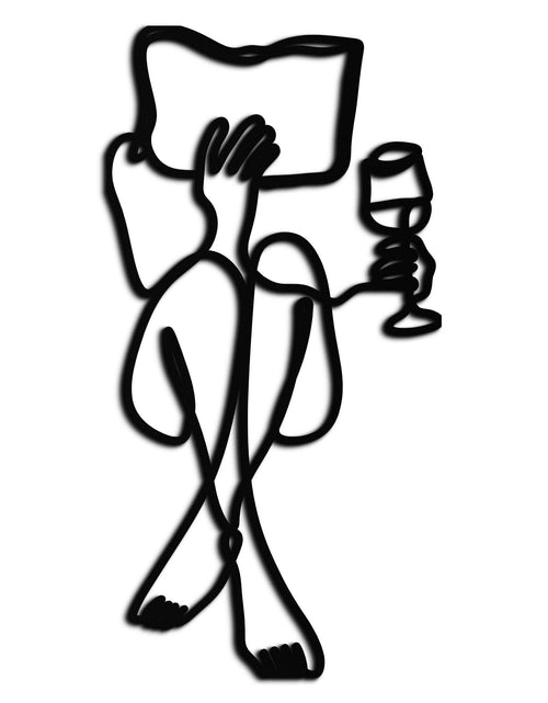 Load image into Gallery viewer, Reading &amp; Wine Line Art Metal Wall Art - Minimalist Steel Wall Decor - KAF030
