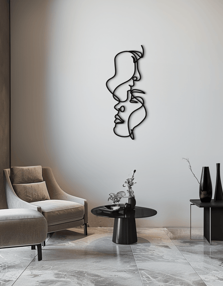 Soyut Aşıklar Metal Duvar Sanatı - Modern Minimalist Çizgi Sanatı - KAF031