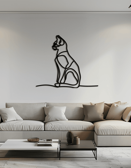 Kedi Çizgi Sanatı Metal Duvar Sanatı - Modern Minimalist Çelik Dekor - KAF032