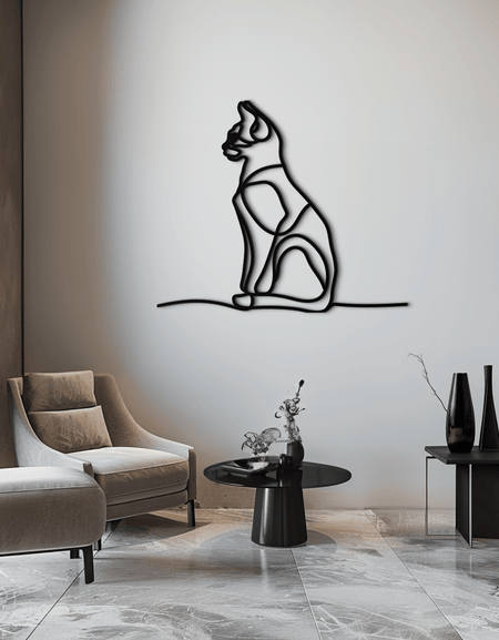 Kedi Çizgi Sanatı Metal Duvar Sanatı - Modern Minimalist Çelik Dekor - KAF032