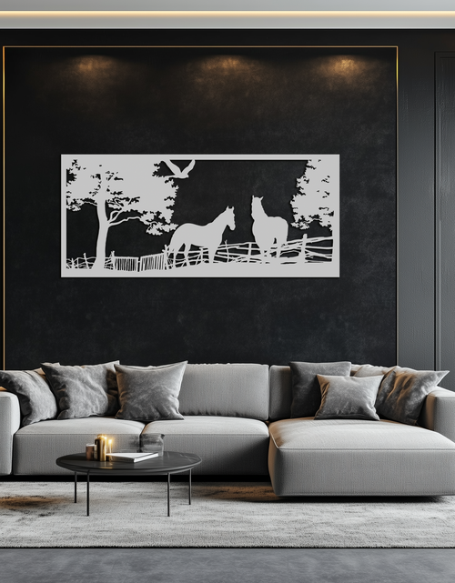 Load image into Gallery viewer, Rustic Horse Farm Metal Wall Art - Steel Wall Decor for Home and Barn - KAF036
