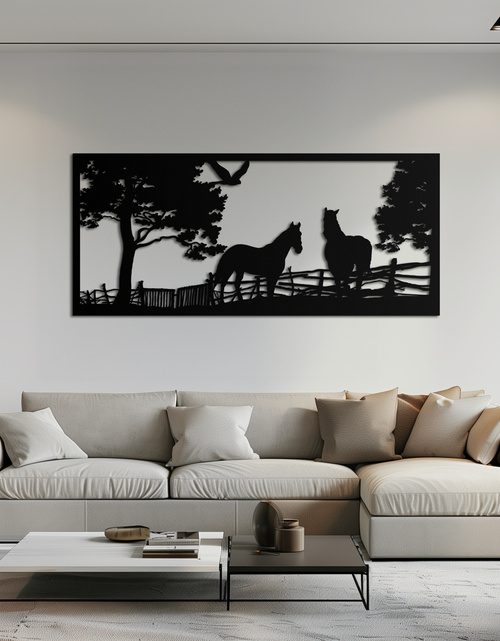 Load image into Gallery viewer, Rustic Horse Farm Metal Wall Art - Steel Wall Decor for Home and Barn - KAF036
