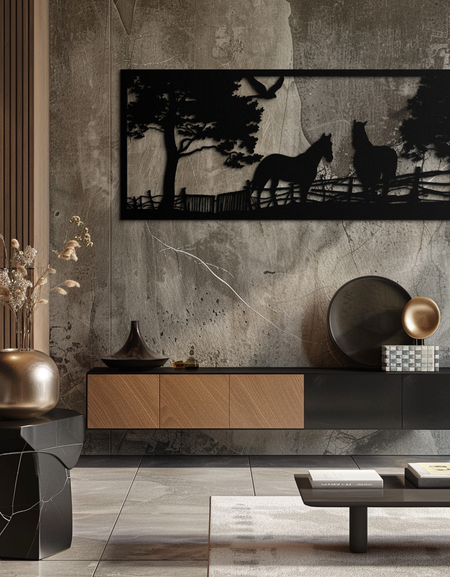 Rustik At Çiftliği Metal Duvar Sanatı - Ev ve Ahır için Çelik Duvar Dekoru - KAF036