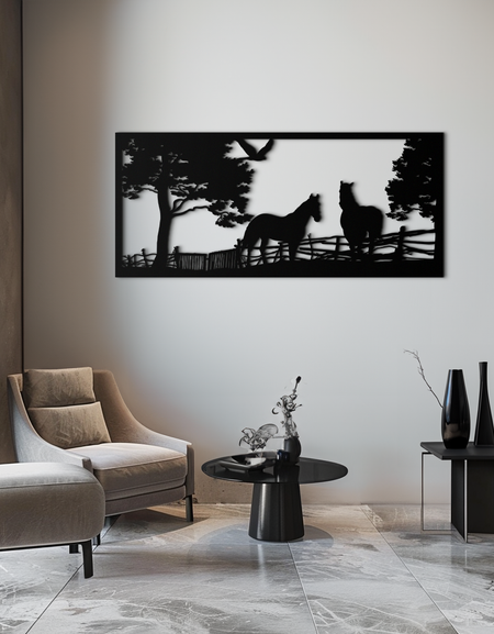 Rustik At Çiftliği Metal Duvar Sanatı - Ev ve Ahır için Çelik Duvar Dekoru - KAF036