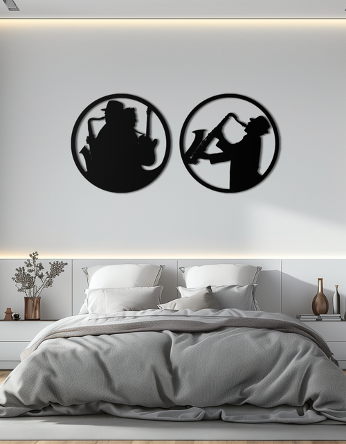 Load image into Gallery viewer, Jazz Musician Metal Wall Art - Set of 2 Steel Wall Decor Pieces - KAF038

