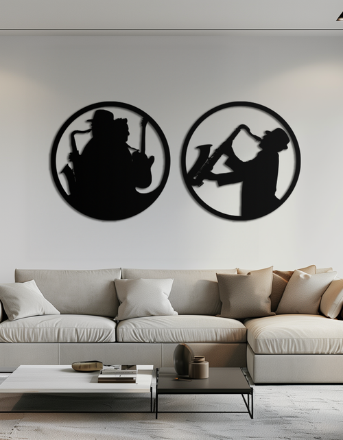 Load image into Gallery viewer, Jazz Musician Metal Wall Art - Set of 2 Steel Wall Decor Pieces - KAF038
