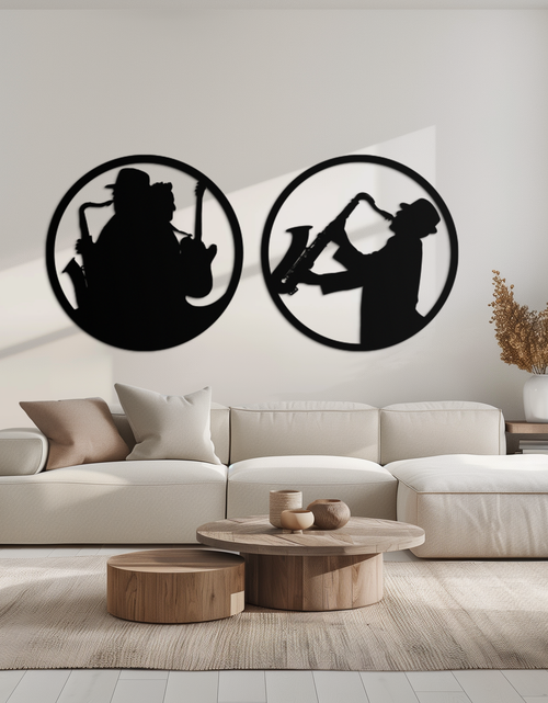 Load image into Gallery viewer, Jazz Musician Metal Wall Art - Set of 2 Steel Wall Decor Pieces - KAF038
