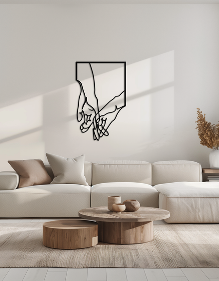 Romantik Eller Metal Duvar Sanatı - Ev ve Yatak Odası için Minimalist Çelik Duvar Dekoru - KAF039