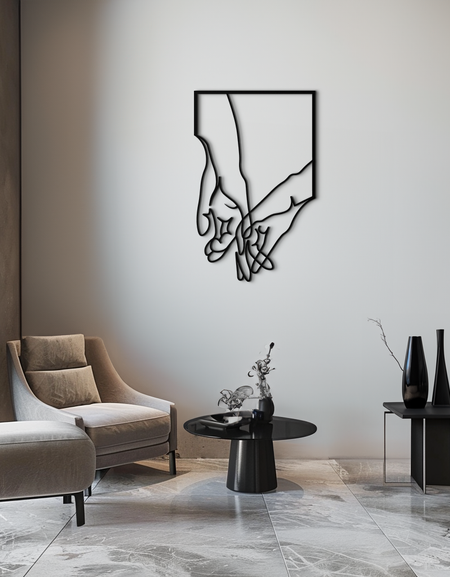 Romantik Eller Metal Duvar Sanatı - Ev ve Yatak Odası için Minimalist Çelik Duvar Dekoru - KAF039