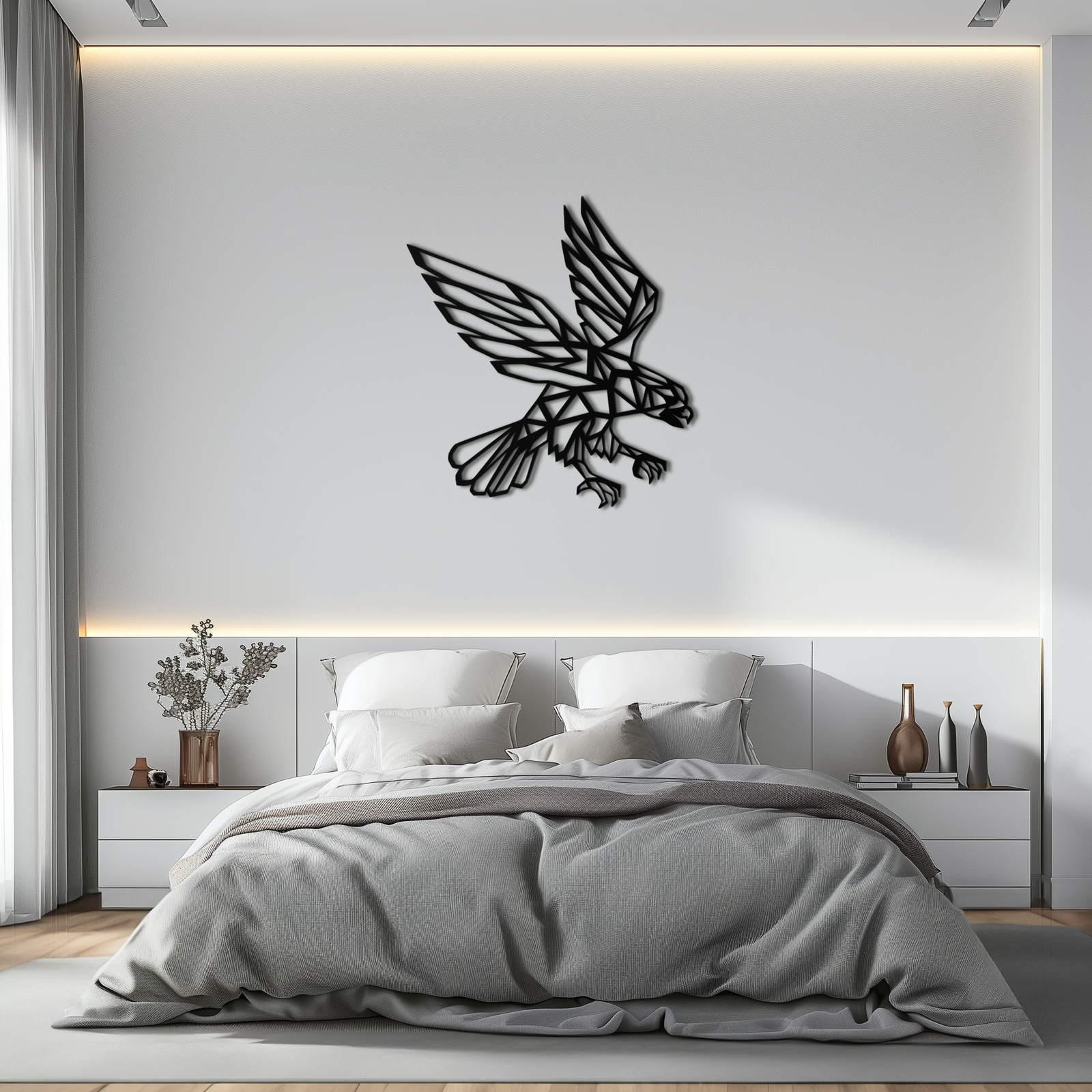 Geometrik Kartal Metal Duvar Sanatı - Modern Çelik Duvar Dekoru - KAF042