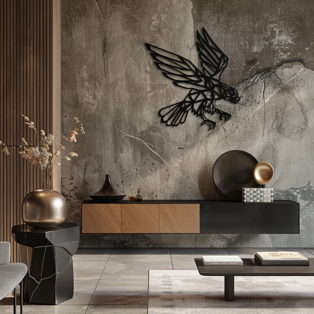 Geometrik Kartal Metal Duvar Sanatı - Modern Çelik Duvar Dekoru - KAF042
