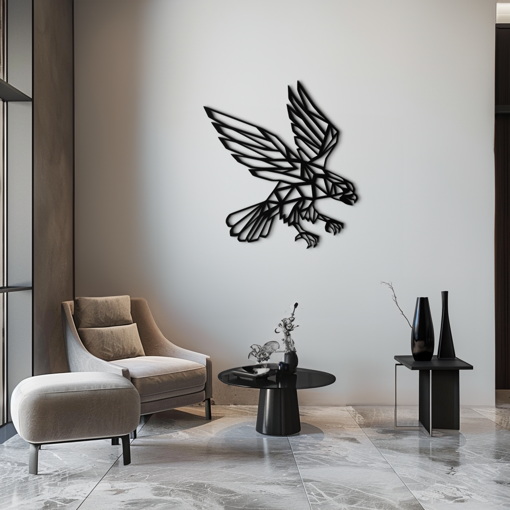 Geometrik Kartal Metal Duvar Sanatı - Modern Çelik Duvar Dekoru - KAF042