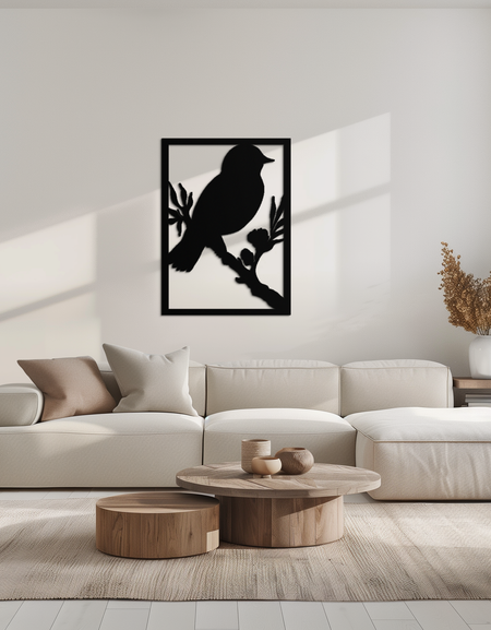 Daldaki Kuş Metal Duvar Sanatı - Ev ve Ofis için Modern Çelik Dekor - KAF043