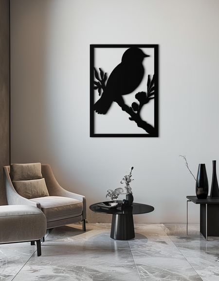 Daldaki Kuş Metal Duvar Sanatı - Ev ve Ofis için Modern Çelik Dekor - KAF043