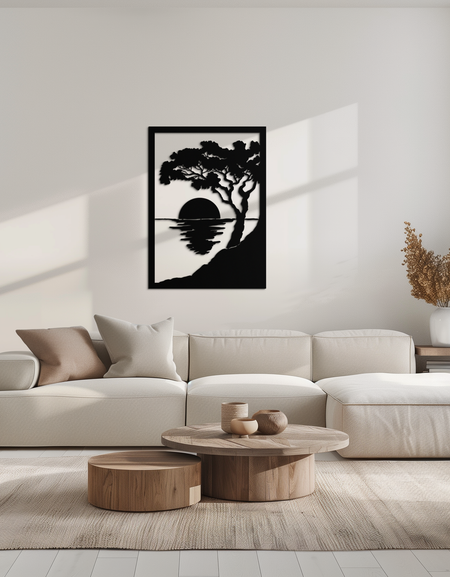 Gün Batımı Ağacı Metal Duvar Sanatı - Doğadan Esinlenen Çelik Duvar Dekoru - KAF047