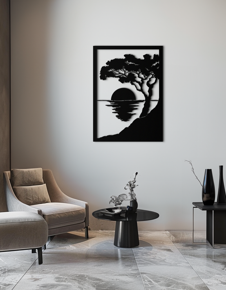 Gün Batımı Ağacı Metal Duvar Sanatı - Doğadan Esinlenen Çelik Duvar Dekoru - KAF047