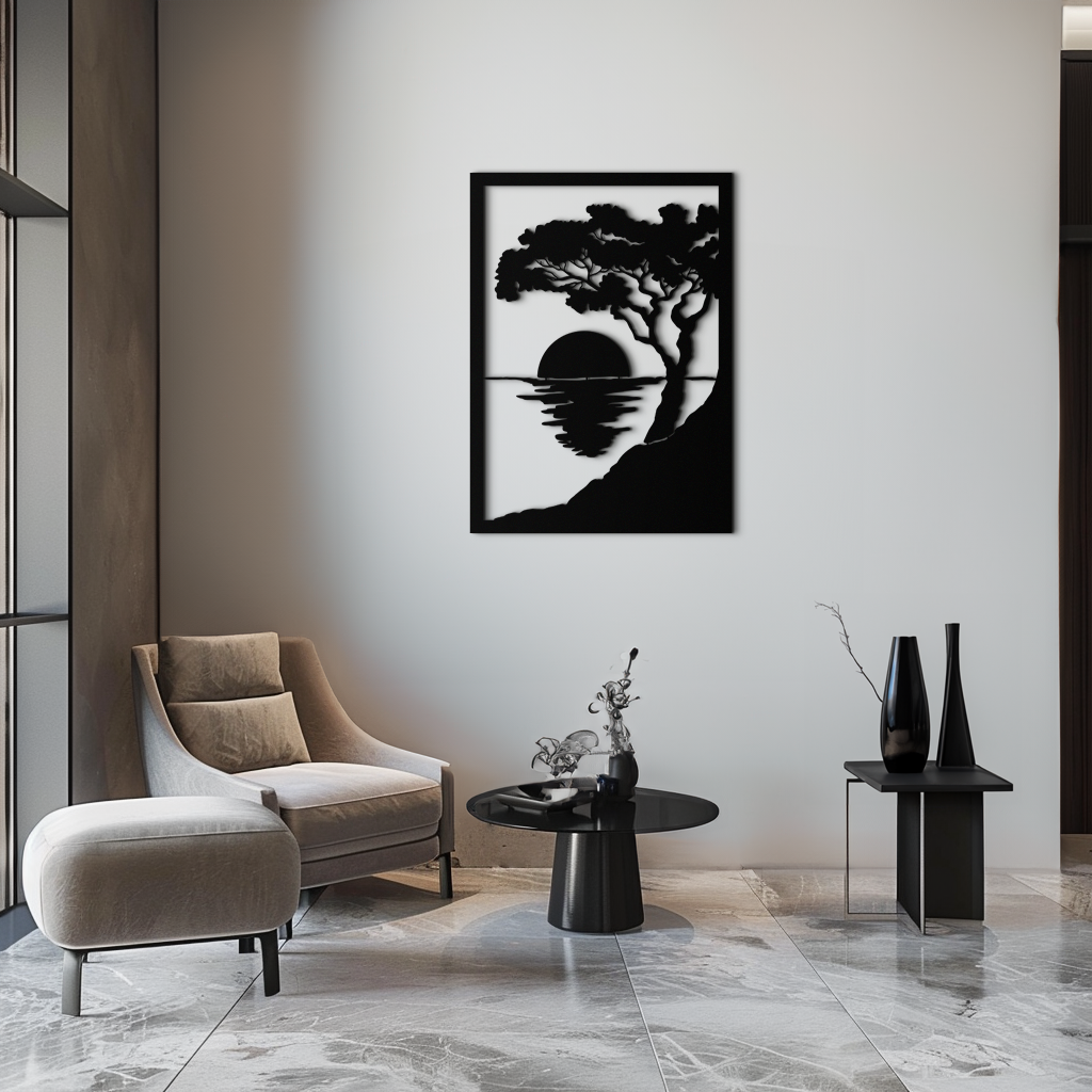 Sunset Tree Metal Wall Art - Nature-Inspired Steel Wall Decor - KAF047