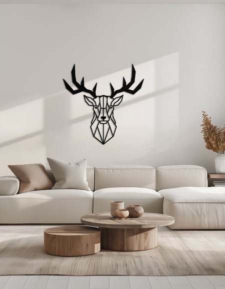 Geometric Deer Head Metal Wall Art - Modern Steel Decor - KAF048