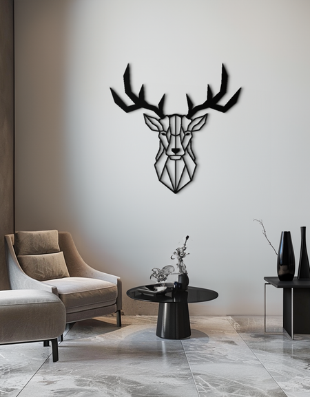 Geometric Deer Head Metal Wall Art - Modern Steel Decor - KAF048