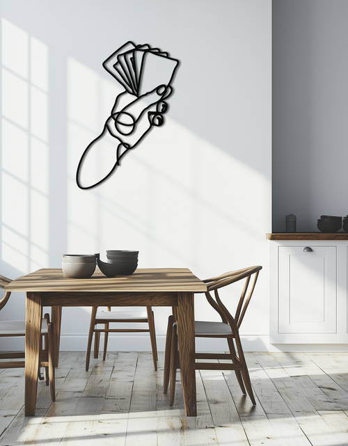Load image into Gallery viewer, Geometric Hand Holding Cards - Minimalist Metal Wall Art - KAF049
