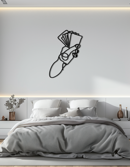 Load image into Gallery viewer, Geometric Hand Holding Cards - Minimalist Metal Wall Art - KAF049
