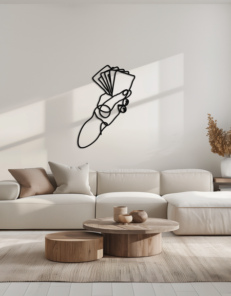 Geometric Hand Holding Cards - Minimalist Metal Wall Art - KAF049