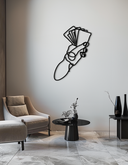 Geometric Hand Holding Cards - Minimalist Metal Wall Art - KAF049