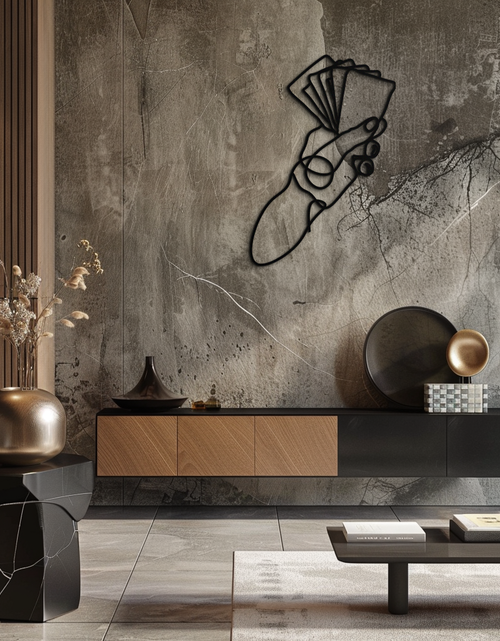 Load image into Gallery viewer, Geometric Hand Holding Cards - Minimalist Metal Wall Art - KAF049
