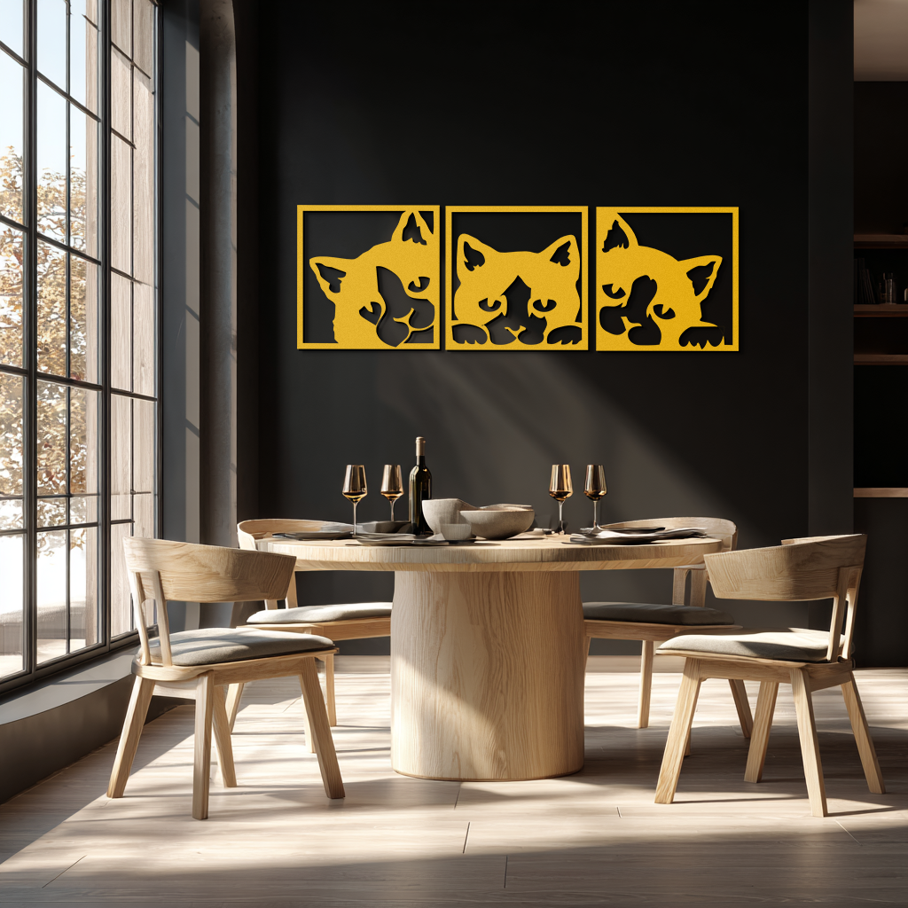Curious Cats Metal Wall Art - Modern Minimalist Feline Decor - KAF051