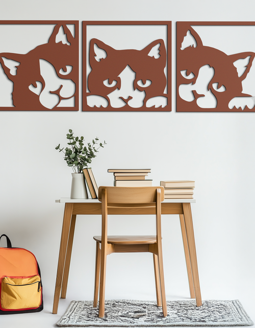 Load image into Gallery viewer, Curious Cats Metal Wall Art - Modern Minimalist Feline Decor - KAF051
