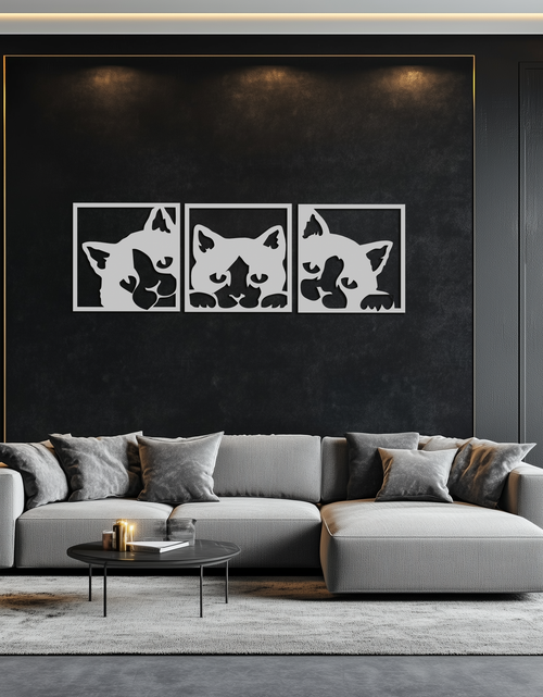 Load image into Gallery viewer, Curious Cats Metal Wall Art - Modern Minimalist Feline Decor - KAF051
