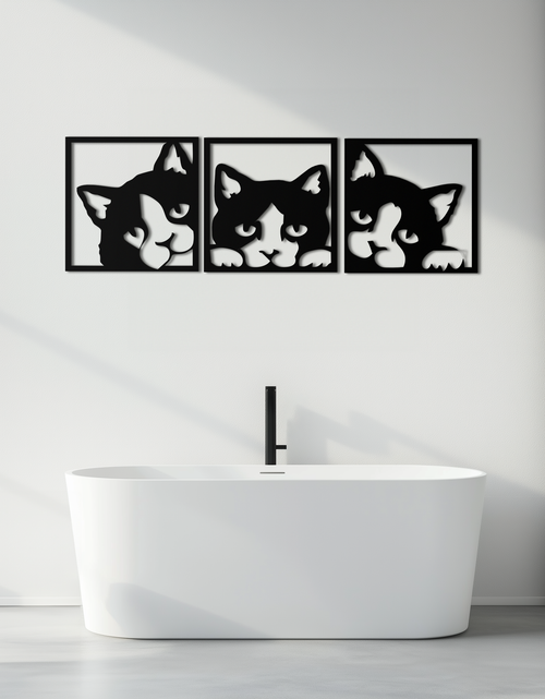 Load image into Gallery viewer, Curious Cats Metal Wall Art - Modern Minimalist Feline Decor - KAF051
