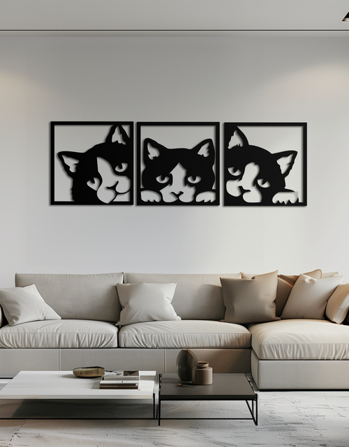 Load image into Gallery viewer, Curious Cats Metal Wall Art - Modern Minimalist Feline Decor - KAF051
