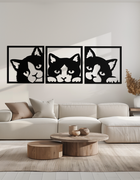Curious Cats Metal Wall Art - Modern Minimalist Feline Decor - KAF051
