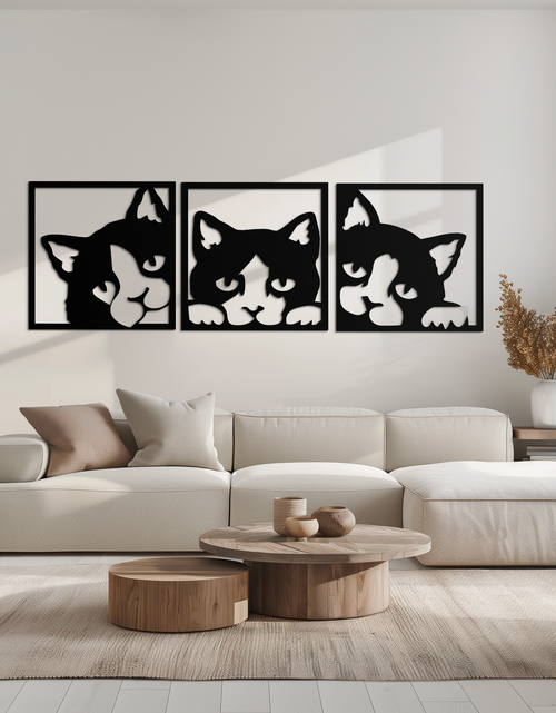 Load image into Gallery viewer, Curious Cats Metal Wall Art - Modern Minimalist Feline Decor - KAF051
