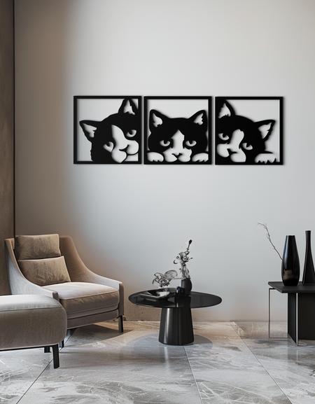 Curious Cats Metal Wall Art - Modern Minimalist Feline Decor - KAF051