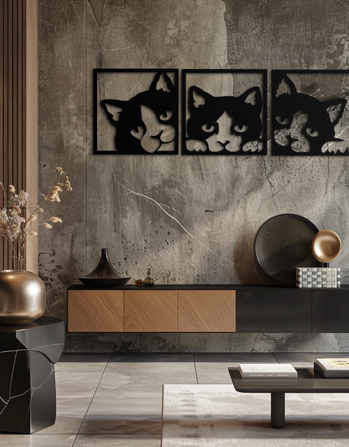 Load image into Gallery viewer, Curious Cats Metal Wall Art - Modern Minimalist Feline Decor - KAF051
