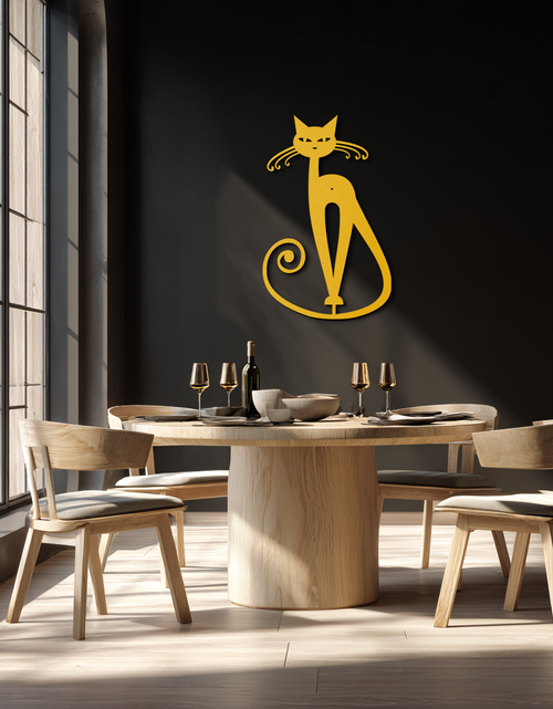 Load image into Gallery viewer, Elegant Cat Metal Wall Art - Geometric Black Metal Wall Sculpture - KAF052
