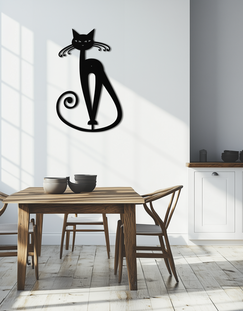 Load image into Gallery viewer, Elegant Cat Metal Wall Art - Geometric Black Metal Wall Sculpture - KAF052

