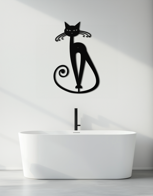 Load image into Gallery viewer, Elegant Cat Metal Wall Art - Geometric Black Metal Wall Sculpture - KAF052
