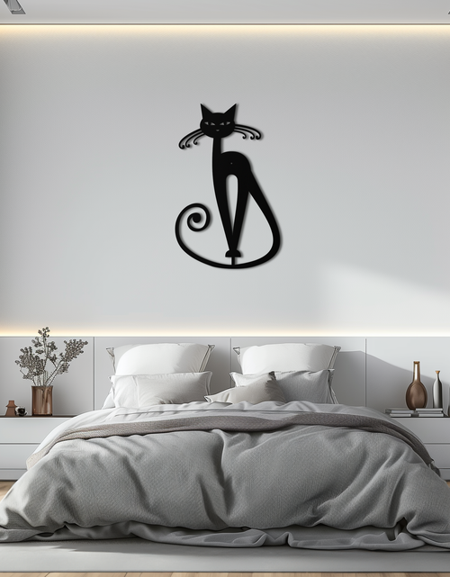 Load image into Gallery viewer, Elegant Cat Metal Wall Art - Geometric Black Metal Wall Sculpture - KAF052
