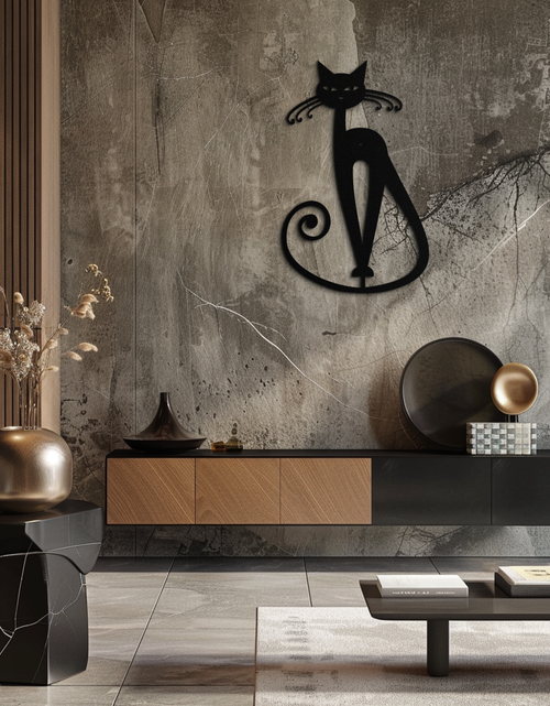 Load image into Gallery viewer, Elegant Cat Metal Wall Art - Geometric Black Metal Wall Sculpture - KAF052
